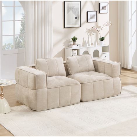 Sofá modular de 2 plazas, 198 x 93 x 67 cm, sin montaje, poliéster beige DESVIAE (1/5)