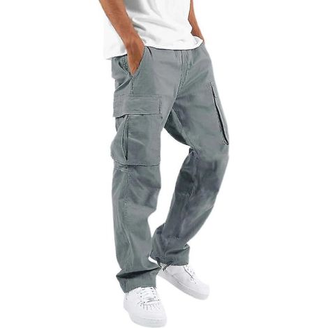 Pantalon Cargo Multi-Poches Baggy pour Homme, Treillis de Travail Gris, Grandes Tailles, Taille Haute, Coupe Décontractée, Pantalon de Combat (1/3)