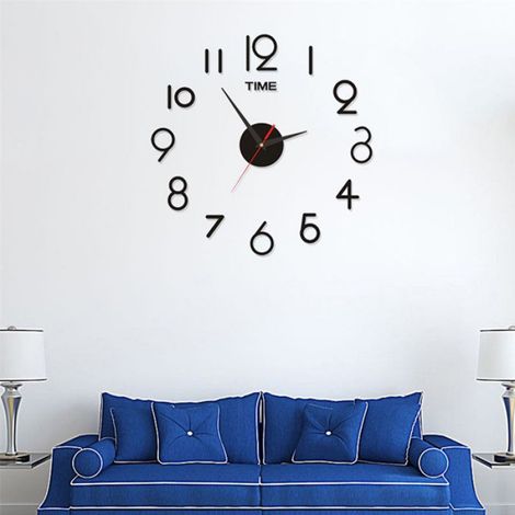 1 Horloge murale, Acrylique, Noir, Silencieuse, Autocollante, 50 cm, Salon Chambre Cuisine (1/5)