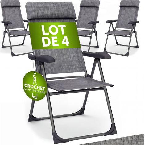 Lot de chaises de jardin pliables réglables en 7 positions en aluminium avec dossier haut fonction couchage camping voyage  4er Set Grau Melange (de) (1/5)