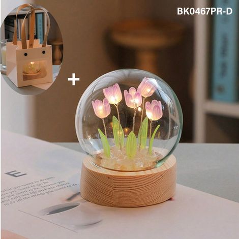 4pc veilleuses faites à la main créatives, lampes de table tulipes pour la décoration de la chambre et de la chambre, batterie non incluse Violet-D (1/5)