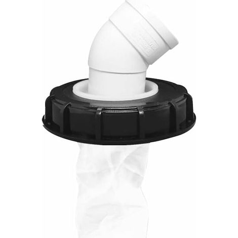Filtre IBC avec bouchon et coude 45 degrés en nylon, dimensions 165 x 75 mm, noir et blanc, accessoire cuve (1/5)