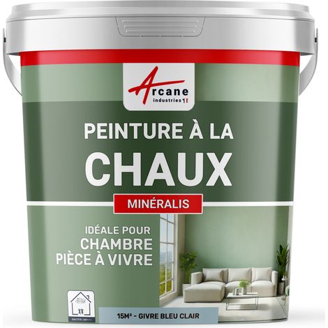 Peinture chaux, naturelle : peinture sans émanation, mineralis - 15 m² (2.5 kg en 1 couche) Givre Bleu Clair - ARCANE INDUSTRIES