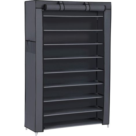 Étagère à Chaussures en Tissu à 10 Niveaux, Meuble de Rangement 28 x 88 x 160 cm, avec Housse de Protection, pour Chaussures de Sport, Talons Hauts, Pantoufles, Cadre en Métal, Gris (1/5)