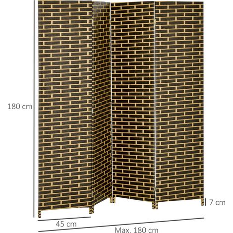 Paravent intérieur 4 Panneaux Pliables 180L x 180H cm séparateur de pièce Bois de peuplier Fibres de Papier tressée Chocolat Paille (1/5)