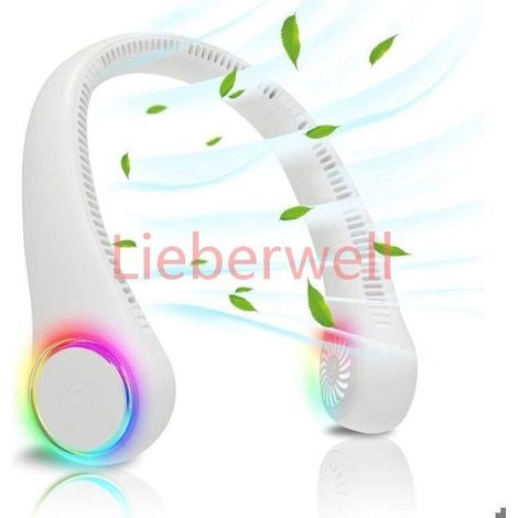 4000mAh, LIEBERWELL Bladeless Neck Fan, Mini USB Fan, Powerful Quiet Wind, 3 Speeds, White, Hands-Free Wearable for Travel (1/5)