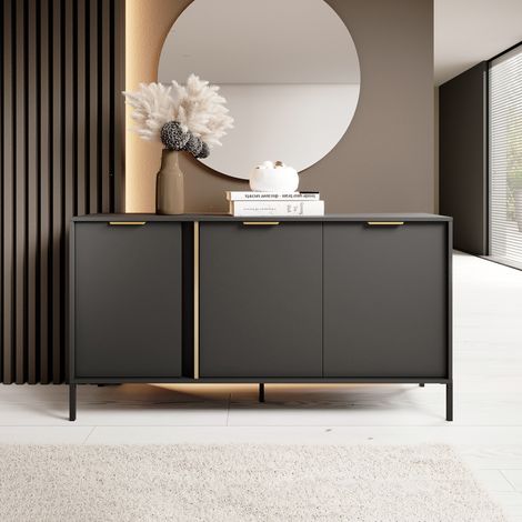 Aparador Hamagami, Mueble 3 Estantes, Puertas Abatibles, 3 Puertas, 153x40x81h cm Negro (1/5)
