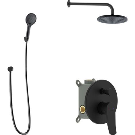 kielle Nefia - Set de douche avec mitigeur encastré, 2 sorties, avec accessoires EcoSpare et corps d’encastrement, noir mat 20627SP144 (1/5)