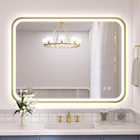 Miroir Salle de Bain avec Eclairage 80x60 cm, Cadre Aluminium (1/5)