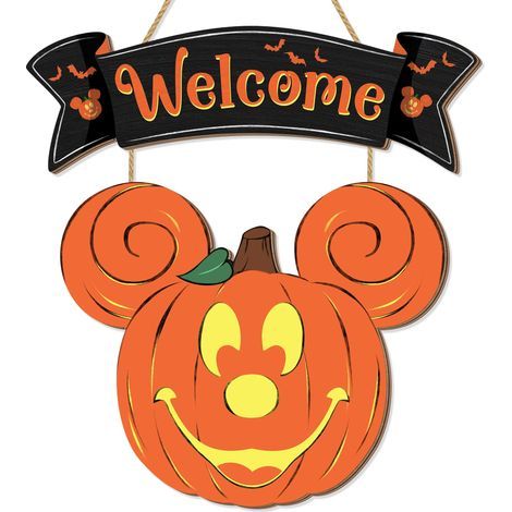Souris d'Halloween - Panneau suspendu en forme de citrouille - Décoration de bienvenue, ornement en bois pour porte d'entrée, ambiance effrayante - Décoration mignonne pour la maison et les fêtes d'Ha (1/5)