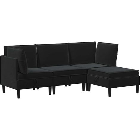 Wohnzimmergarnitur mit Kissen mit Speicher 4 pcs Schwarz Samt vidaXL