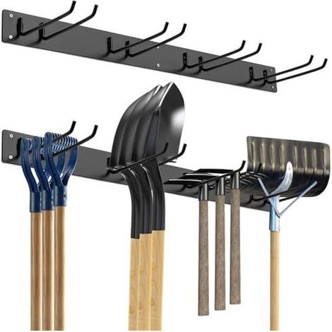 91 cm Wandmontierter Werkzeugorganizer für Garage und Werkstatt mit 8 Haken, robustes Metall-Aufbewahrungssystem, maximale Traglast 148 kg, für Zuhause, Garage und Werkstatt, Schwarz (1/4)