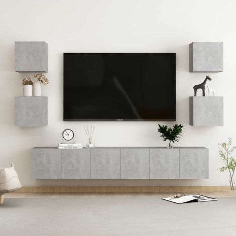 Ensemble de meubles TV 7 pcs Moderne - Meubles de rangement - Buffet Salon - Gris béton Aggloméré Chic-672439 (1/5)