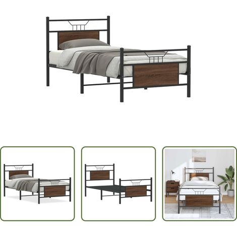 Sommier métal - Cadre de lit sans matelas chêne marron 90x190cm bois ingénierie (1/5)