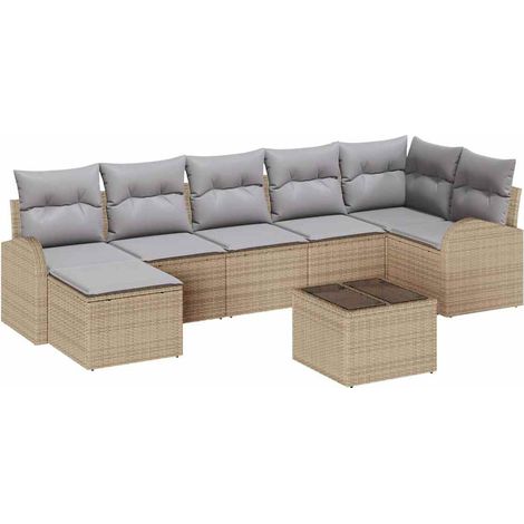 Conjunto de sofá de jardín 8 pcs Beige Poliratán vidaXL (1/5)