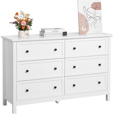 VEVOR Cassettiera a 6 Cassetti 39,6 x 120,1 x 78,7 cm Cassettiera in Legno con Meccanismo Scorrevole e Antiribaltamento, Porta TV Organizzatore per Soggiorno, Corridoio, Camera da Letto, Bianco