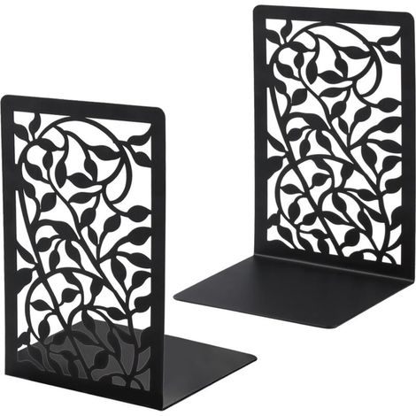 Set mit 2 Paar Buchstützen aus Metall für Regale, baumförmige Buchstützen für schwere Bücher, schwarz, für Zuhause, Büro, Schule