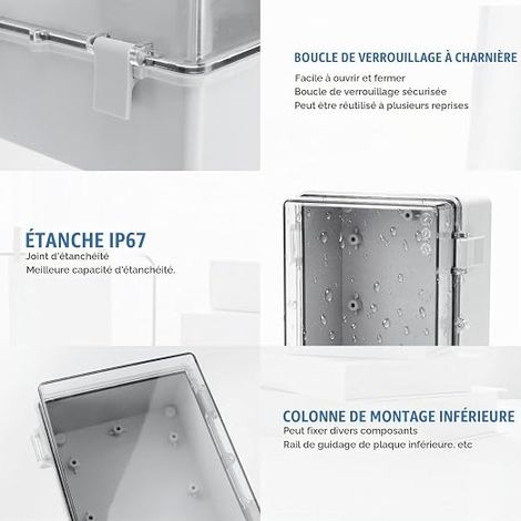 Boîte de Jonction Étanche, Boîte de Distribution en Saillie, Boîte de Jonction pour Câble ABS, Protection pour Multiprise, Armoire de Commande Transparente Extérieure avec Accessoires (1/4)