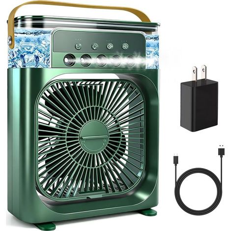Aire acondicionado portátil 4 en 1: Enfría, humidifica, purifica, aromaterapia, luz LED de 7 colores, USB, ideal para dormitorio, estudio o camping - KZQ (1/3)
