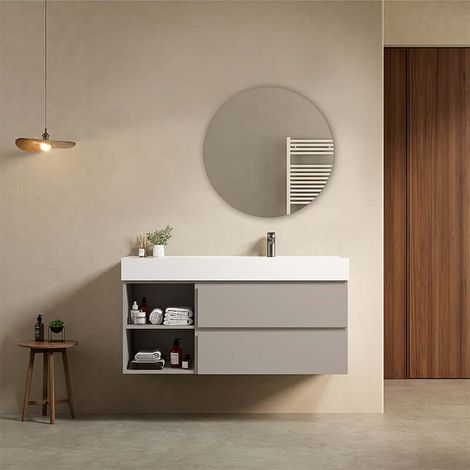 Mobile bagno sospeso 120 cm Grigio Cenere Lavabo a Destra in Resina Specchio Tondo - Fiji Paint Plus (1/4)