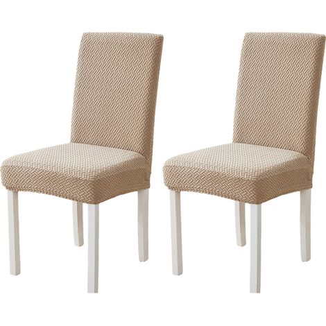 Lot de 2 housses de chaise extensibles en jacquard pour salle à manger, amovibles et de protection, pour cuisine, hôtel, restaurant, couleur camel clair. (1/5)