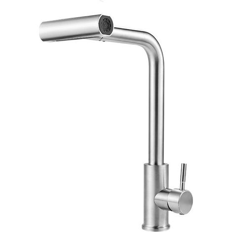 Robinet de cuisine en nickel brossé pour eau froide, Mitigeur Cuisine avec Douchette Extensible en Acier Inoxydable - Robinet de Cuisine Rotatif 360° Finition Brossée (1/5)