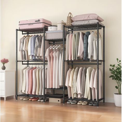 Armadio aperto 75,5x43,5x194 cm in metallo nero, 8 ripiani e 5 barre appendiabiti – MEUBLIV (1/5)