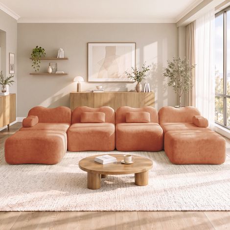 Canapé / salon de jardin, extérieur, terrasse, confort et déco, avec accoudoirs, coussins inclus, orange, confort salon, assise moelleuse design (1/5)