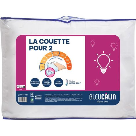 Couette Chaude Modulable 2 personnes, Couette Spécial Couples, 4 demi-couettes superposables, Microfibre, Blanc, 220 x 240 cm (1/5)