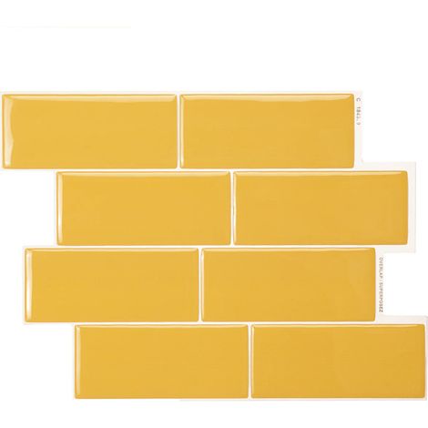 Protector antisalpicaduras adhesivo, amarillo metro, 29,34 x 21,28 cm  Paquete de 5 (0,26 m²), brillante, resistente al calor y la humedad, cocina/baño, ideal para inquilinos (1/5)