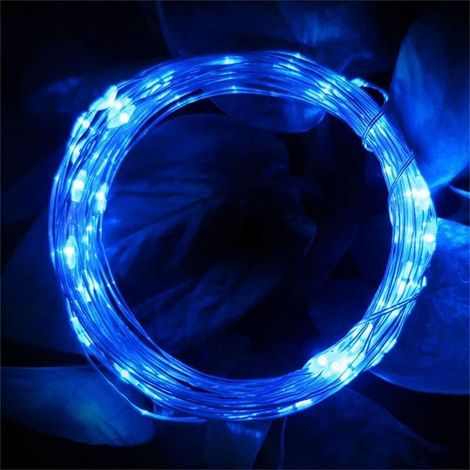 10 Meter lange Lichterkette aus Kupferdraht mit 100 LEDs und Fernbedienung (blau) (1/5)