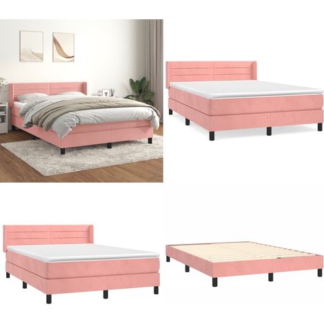 Sommier à lattes de lit avec matelas Rose 140x190 cm Velours - Lit Double - Lit Rose - Lit Velours - Matelas Ressorts Ensachés - Têted Lit Ajustable - Home & Living (1/5)