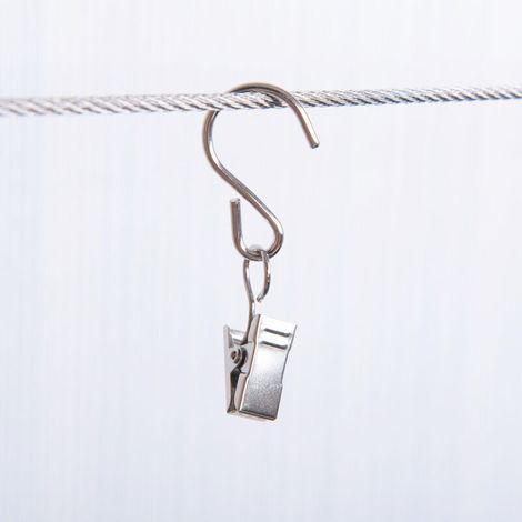 Edelstahl-S-Haken und Gardinenclips, 40 Stück, zum Aufhängen von Lichterketten für den Außenbereich (silber) (1/4)