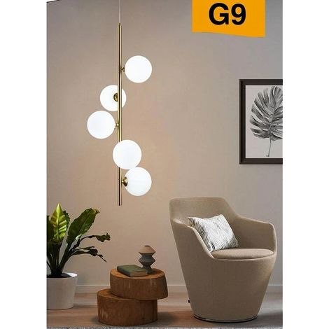 Lampadario A Sospensione Bronzo 5 Sfere Lampada Soffitto Con Stelo Verticale A95 (1/5)