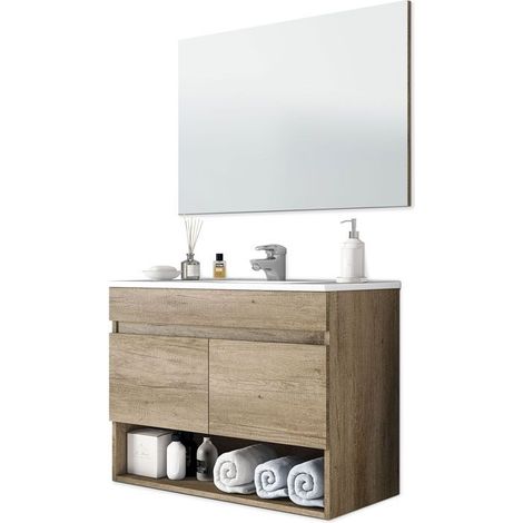 ONDEE - Mueble de baño suspendido colección COTTON - Entregado en kit  - Melamina Madera marrón - Ancho 80cm
