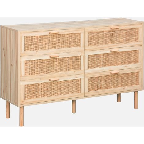 Cómoda de 6 cajones con caña y efecto madera (1/5)