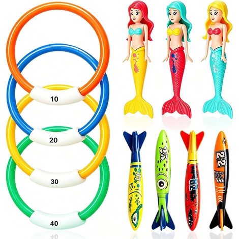 11 x children's swimming pool toy, suitable for children aged 4 and over, consisting of diving rings, mermaids and torpedoes, ideal for underwater games and pool parties in summer (1/5)