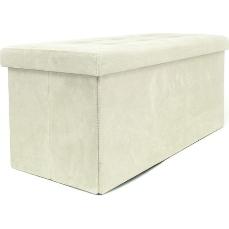 Pouf Contenitore Imbottito Pieghevole Modello Double Velvet Colore Crema (1/5)