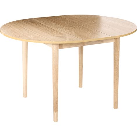 Mesa de comedor moderna extensible redonda 107/137 x 107 cm tablero de MDF chapado roble patas de madera de caucho marrón claro Echo (1/5)