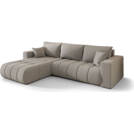 Canapé d’angle velours chenille convertible avec coffre ORIA angle gauche-Beige-angle gauche (1/5)