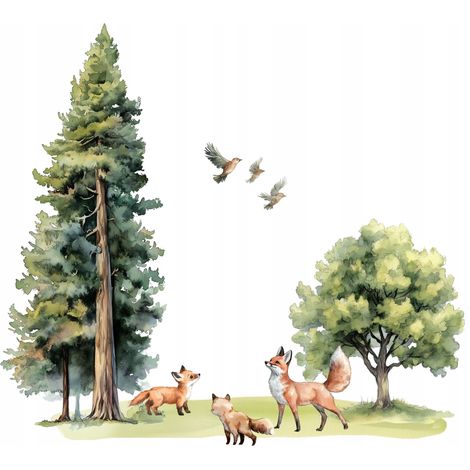 Adesivi murali con volpi nella foresta, formato XL, per la cameretta dei bambini, 110x60 cm. (1/5)