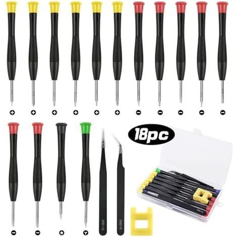 Precision Screwdriver Set, 18 PCS Mini Screwdriver Bits for Repairing Glasses, Watches, Jewelers, PS4, 2-Piece Tweezers, Magnetizer and PP Box - (1/5)