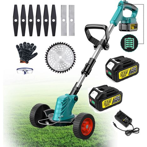 Coupe Bordures sans balais 3 en 1 -8 pouces avec 2x4000mAh batteries avec manche télescopique poignée réglable avec roues coulissantes (1/5)