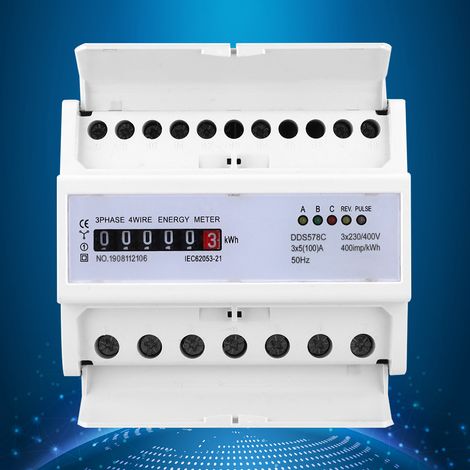 Compteur d'énergie triphasé 4 fils 380 V CA, wattmètre sur rail DIN, compteur d'impulsions électriques (1/5)
