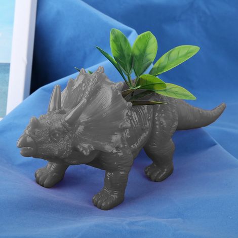 Pot de fleur avec motif dinosaure tricératops, bac à plante PVC pour cactus succulente, déco jardin balcon, 22x7x9 cm, gris (1/3)