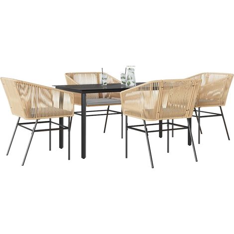 Ensemble à manger jardin coussins 5 pcs-Salon de jardin marron poly rotin verre 435462 (1/5)
