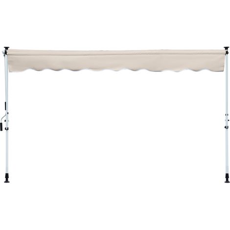 Manuell einziehbare Markise 4 m x 1,2 m, teleskopierbar, ohne Bohren, höhenverstellbar, Schnellneigfunktion, Metall, Aluminium, UV-beständiges Polyester, Khaki