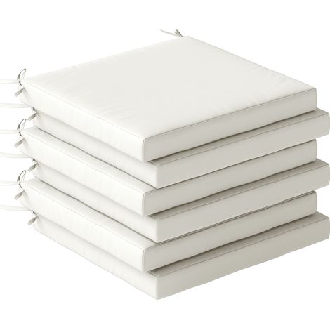 Outsunny juego de cojines para sillas de comedor 46x42x7 cm 6 piezas cojines para sillas de jardín con funda lavable y lazos impermeable anti-UV crema