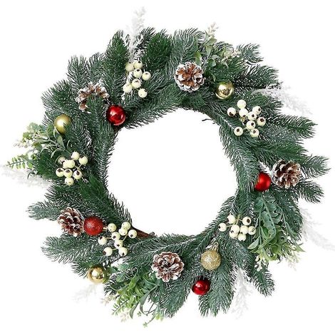 Couronne de Noël ornée de pommes de pin et de baies, pour porte d'entrée, fenêtre, couloir, jardin (1/4)