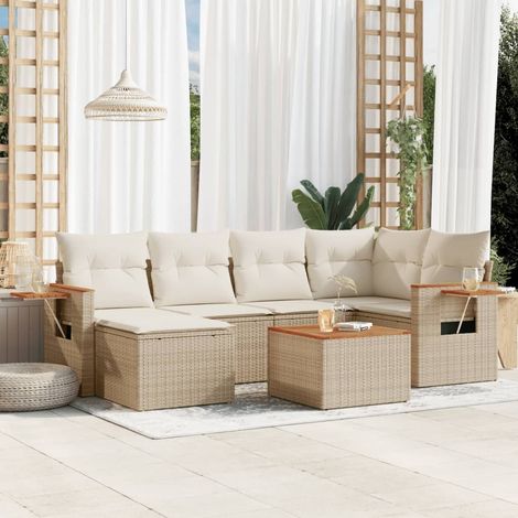 Set sofás de jardín 7 piezas y cojines ratán sintético beige vidaXL (1/5)